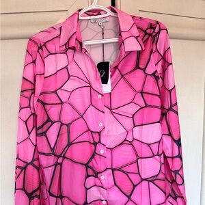 Vibrant Pink Mosaic Button Down Shirt